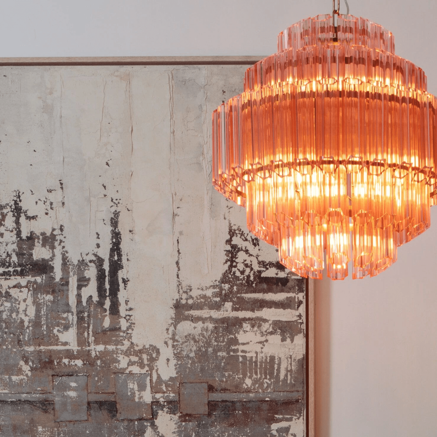 Aurora Chandelier Pink Glass Tube Layered Diamond - Letslighting