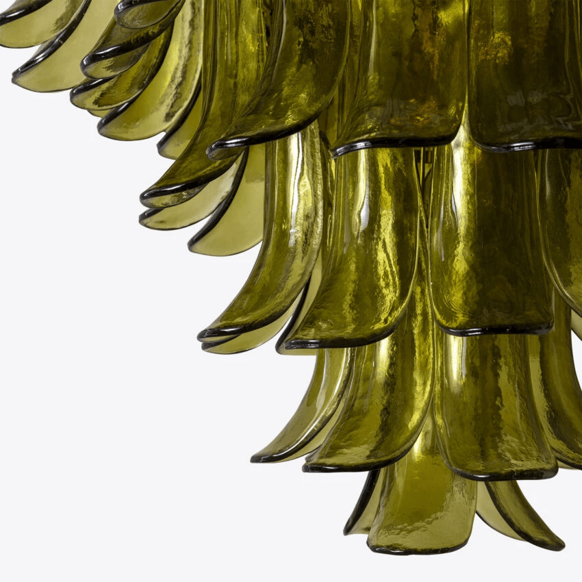 Aurora Chandelier Green Petal Glass Layered Natural - Letslighting