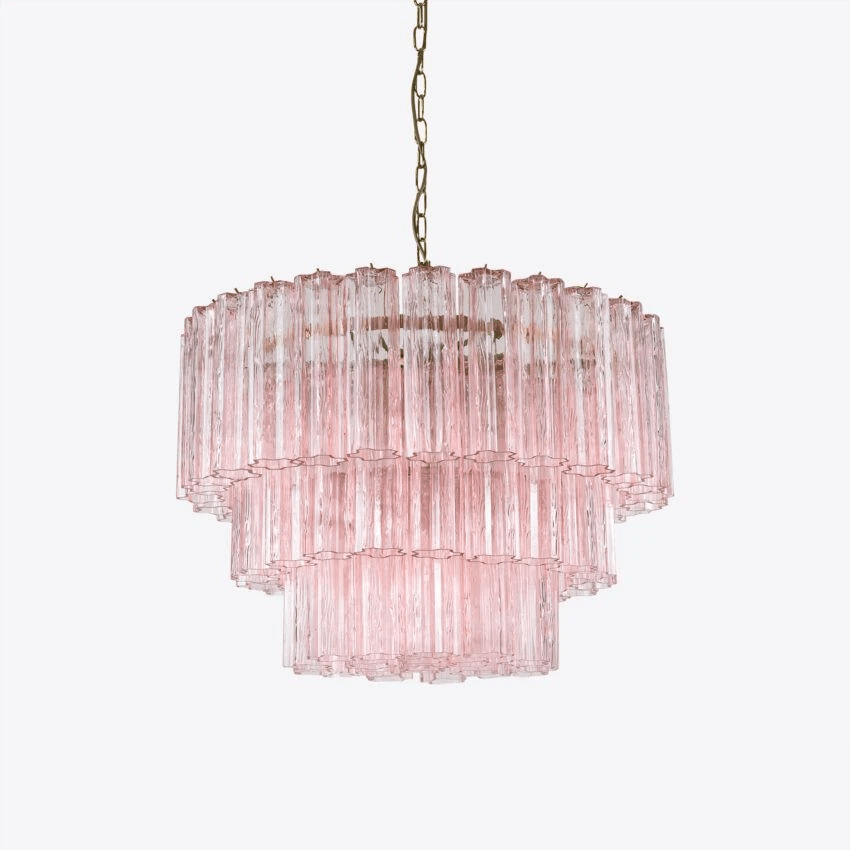 Aurora Chandelier Five Tier Fluted Glass Tube Mid Century - Letslighting