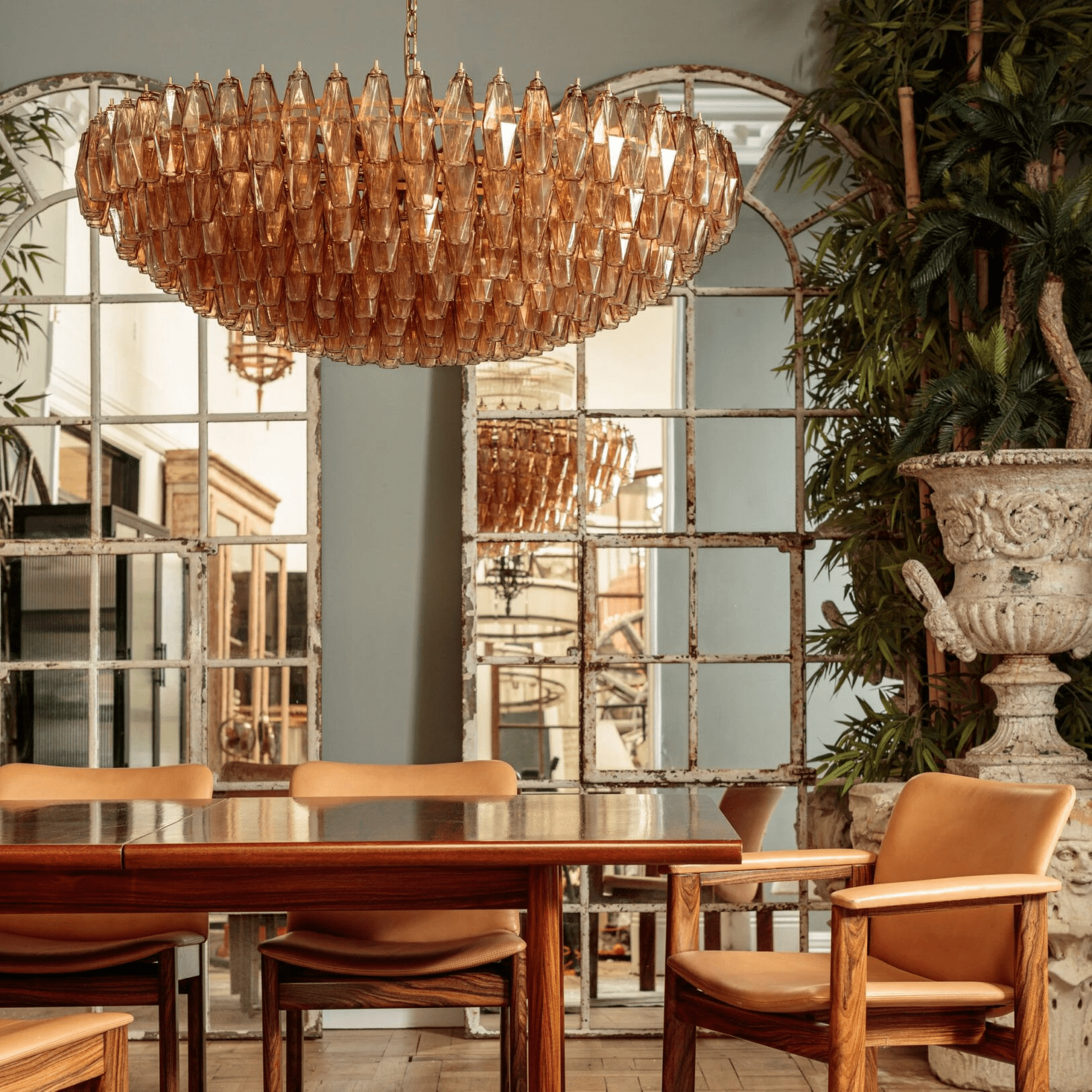 Aurora Chandelier Tiered Amber Glass Vintage - Letslighting