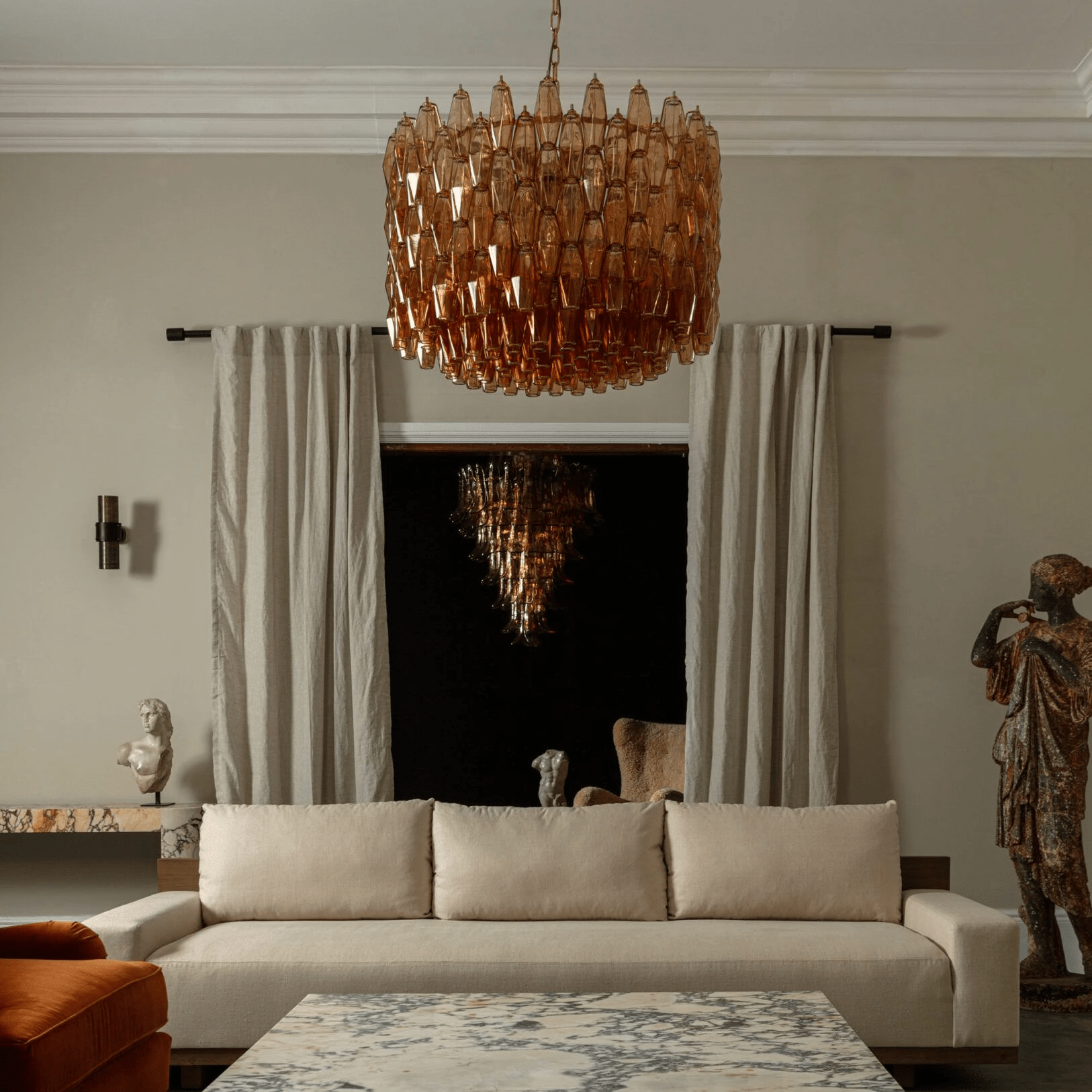 Aurora Chandelier Drum Amber Glass Elegant - Letslighting