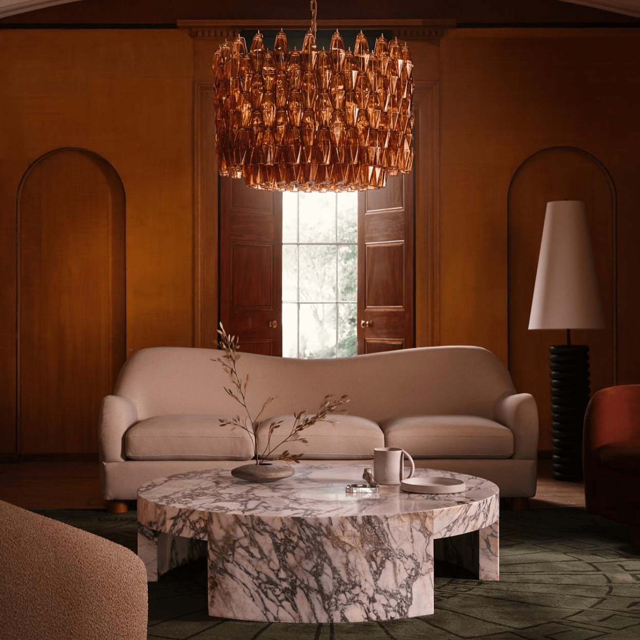 Aurora Chandelier Drum Amber Glass Elegant - Letslighting