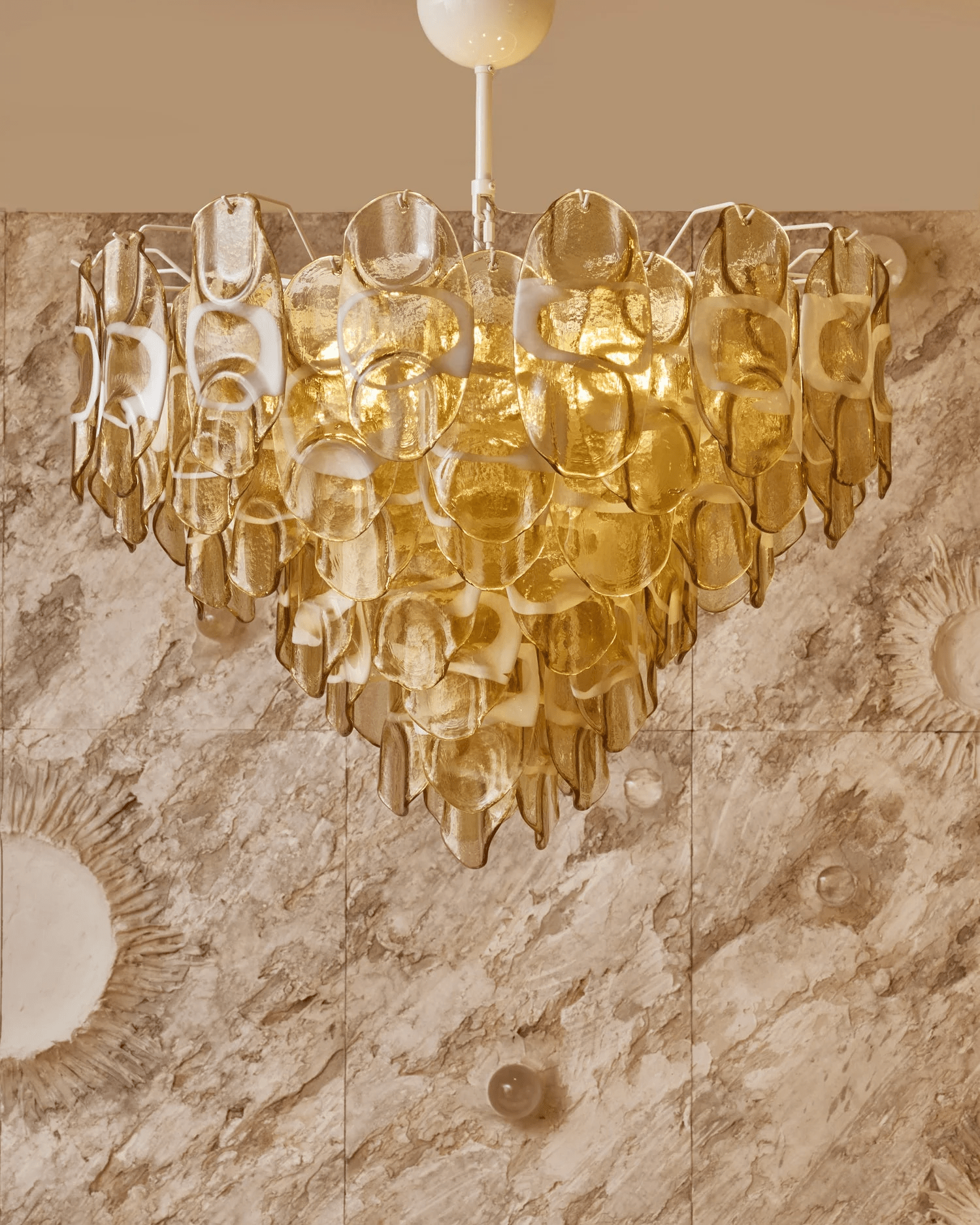 Aurora Chandelier Amber Murano Glass Oval Drops Layered - Letslighting