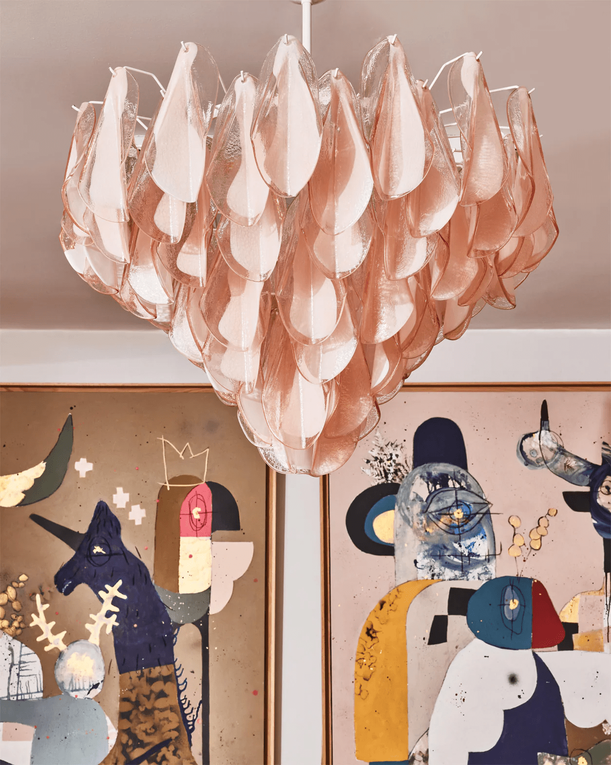 Aurora Chandelier Amber Murano Glass Oval Drops Layered - Letslighting