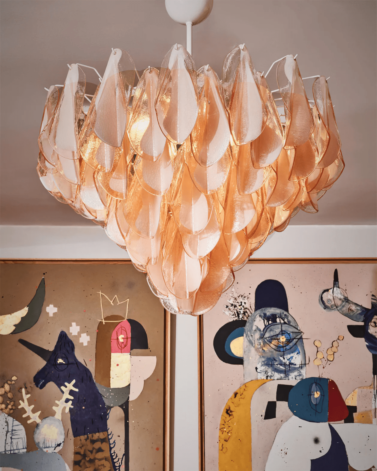 Aurora Chandelier Amber Murano Glass Oval Drops Layered - Letslighting