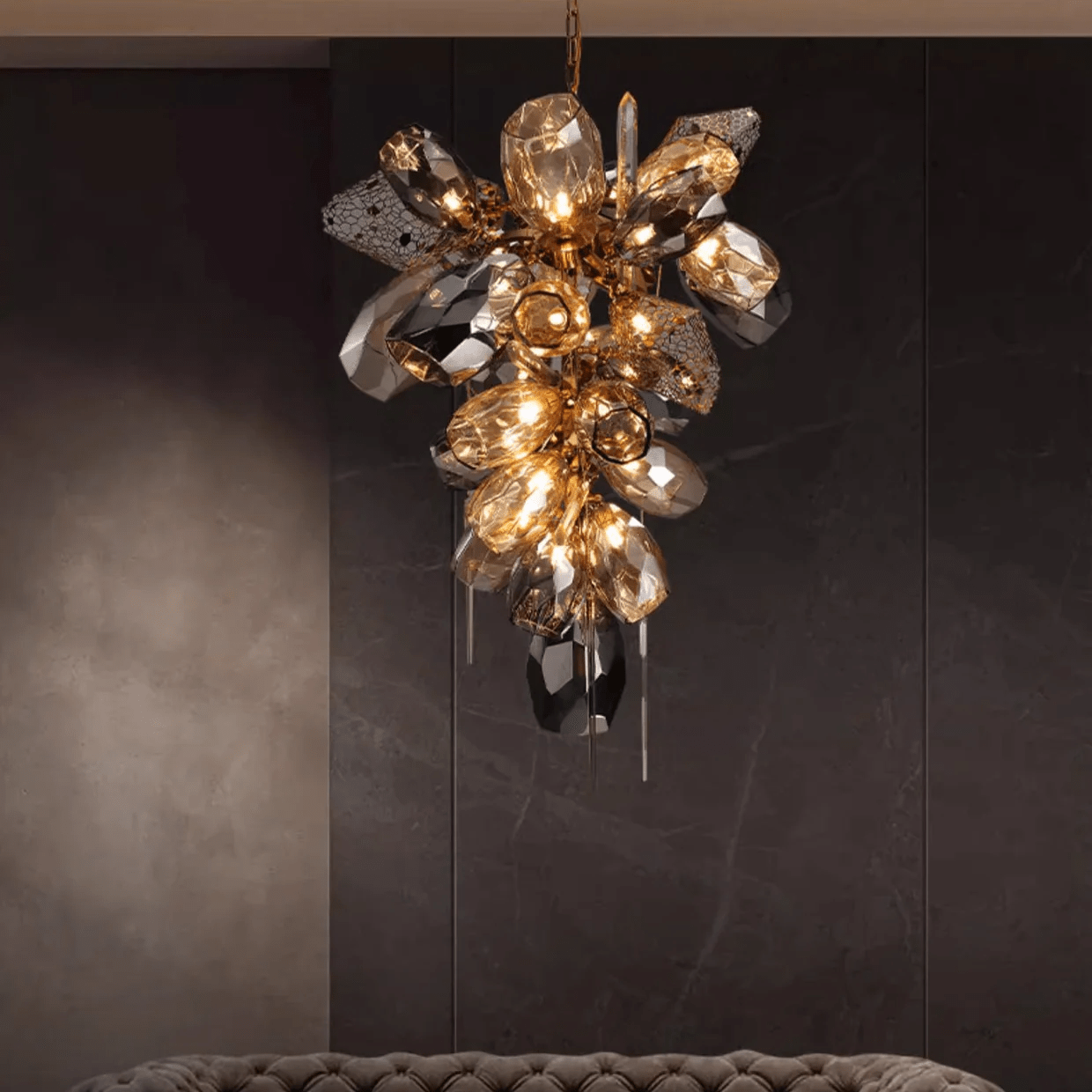 Aurora Chandelier Modern Glass Crystal Smoked Cluster - Letslighting