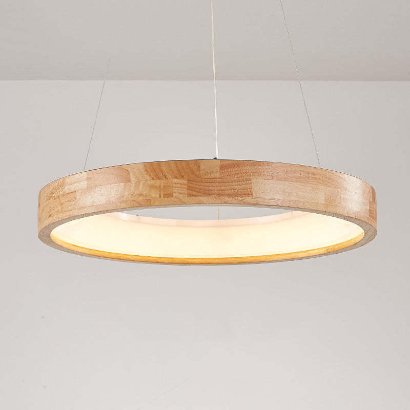 Muto Natural Anillo Acrílico LED Lámpara Colgante Madera