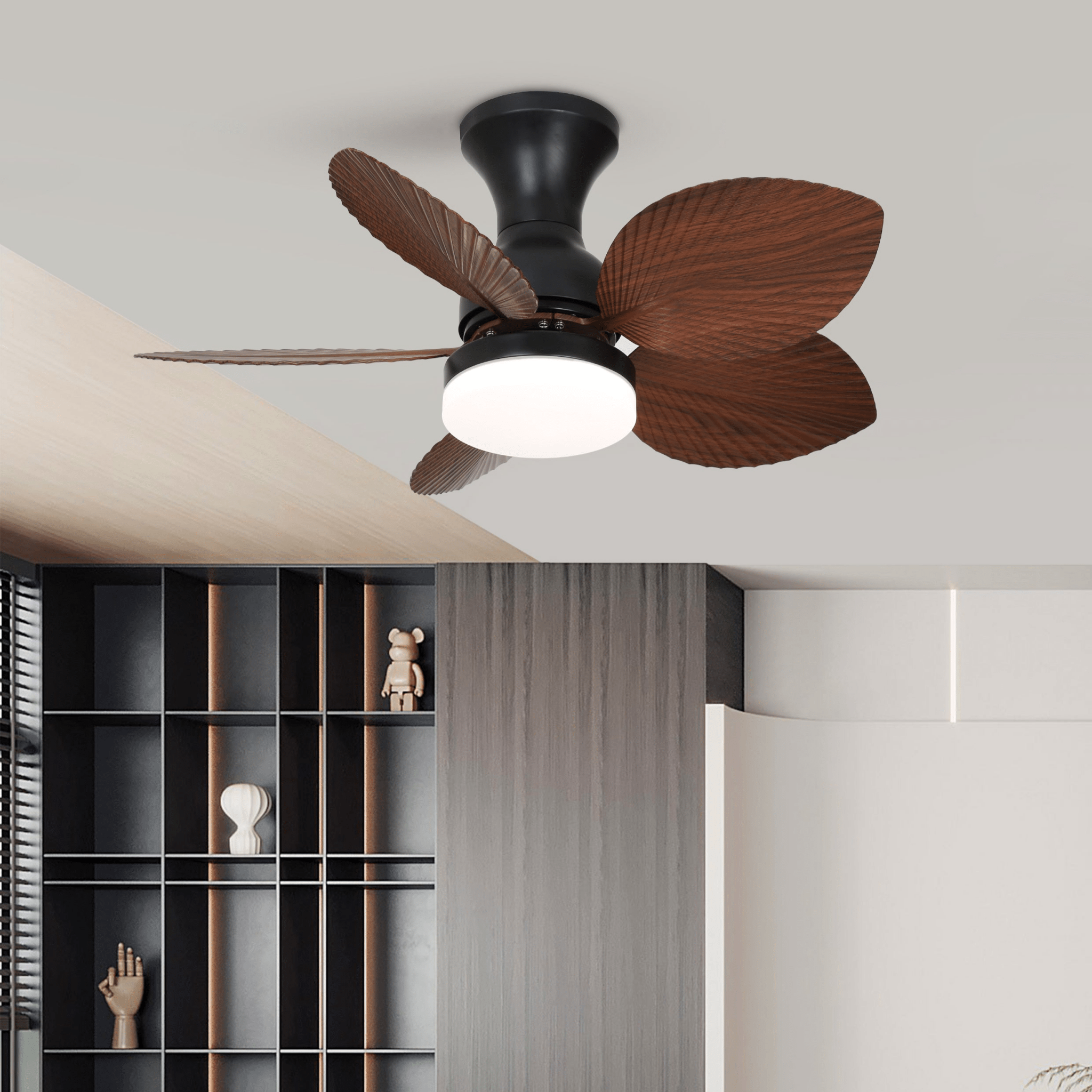 Primer plano de las aspas de madera de nogal del Ventilador de Techo con Luz Florence Vintage de Madera