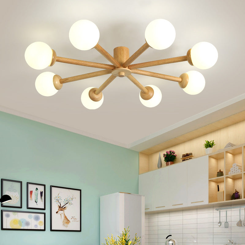 Muto Nórdica Bolas Vidrio LED Lámpara de Techo Madera