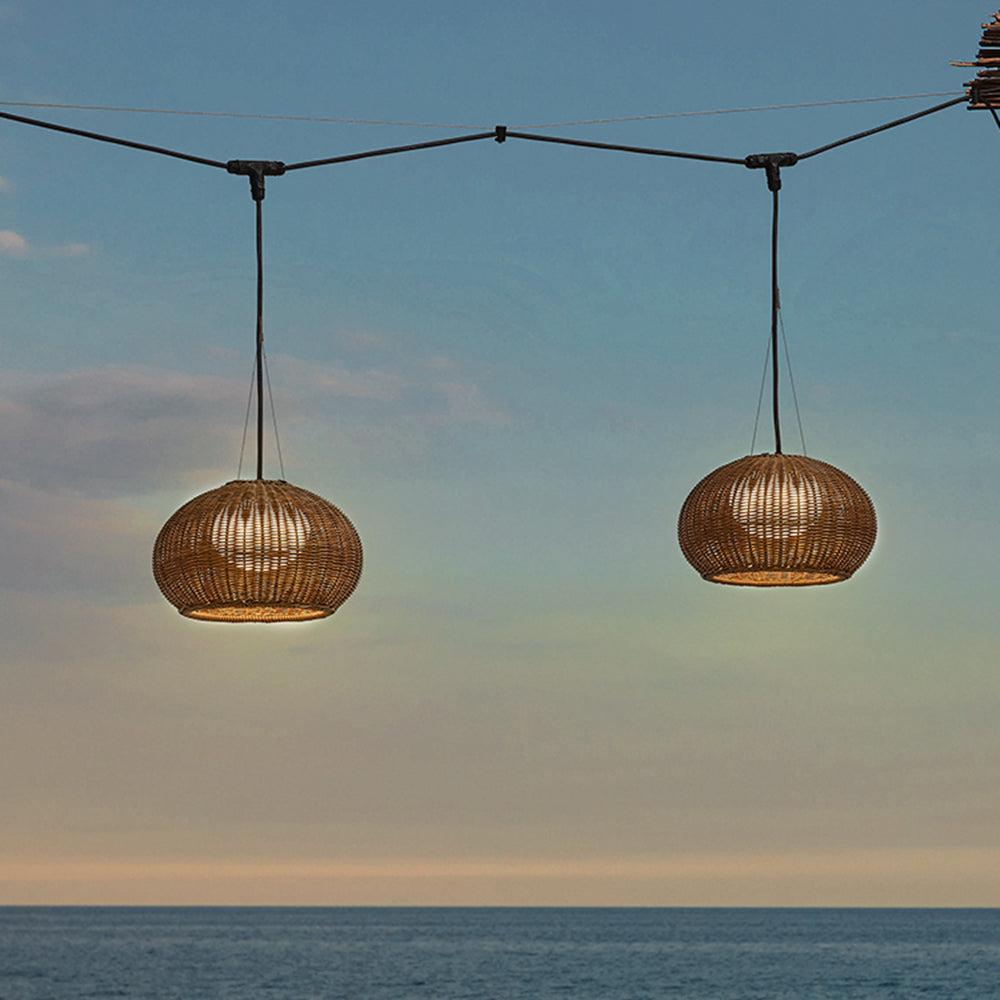Ray Retro Lámpara Colgante Exterior Dorado Bambú Jardín