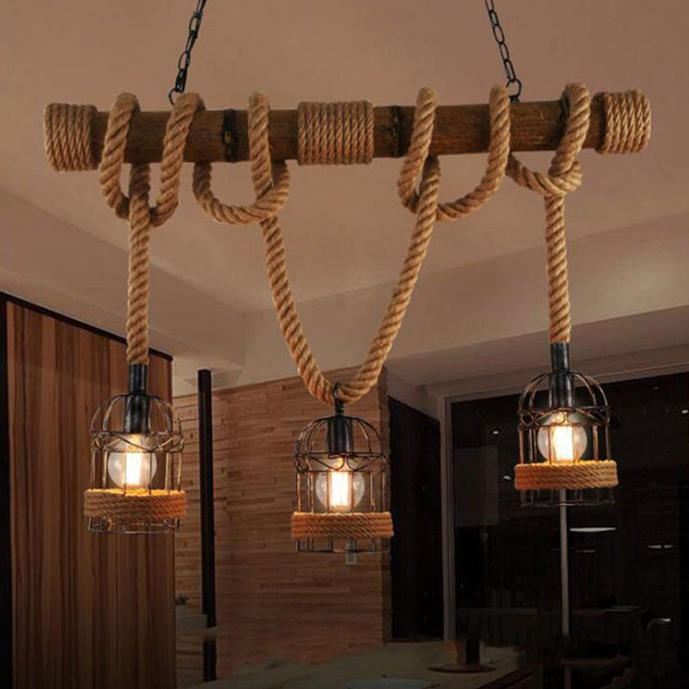 Silva Vintage Ratán Metal/Madera Lámpara Colgante Madera