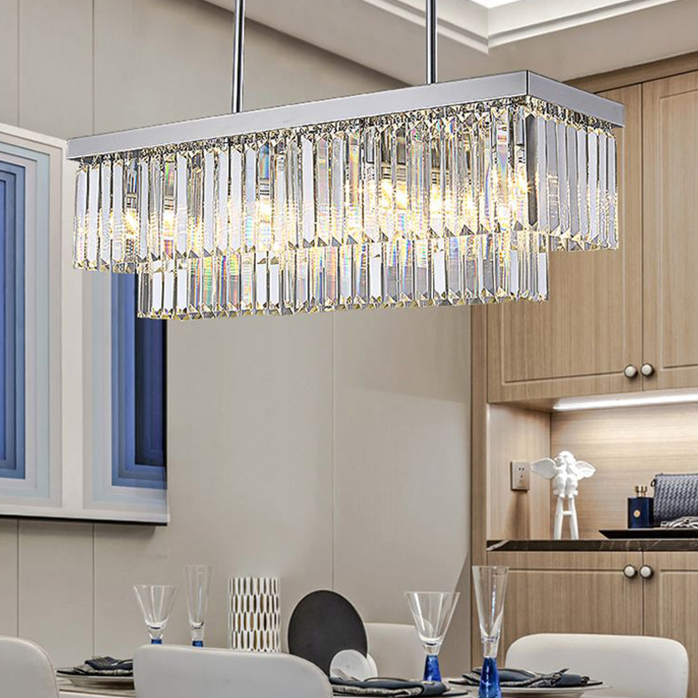 Kristy Moderna Decorativa Rectangular Metal/Cristal Lámpara Colgante Plata