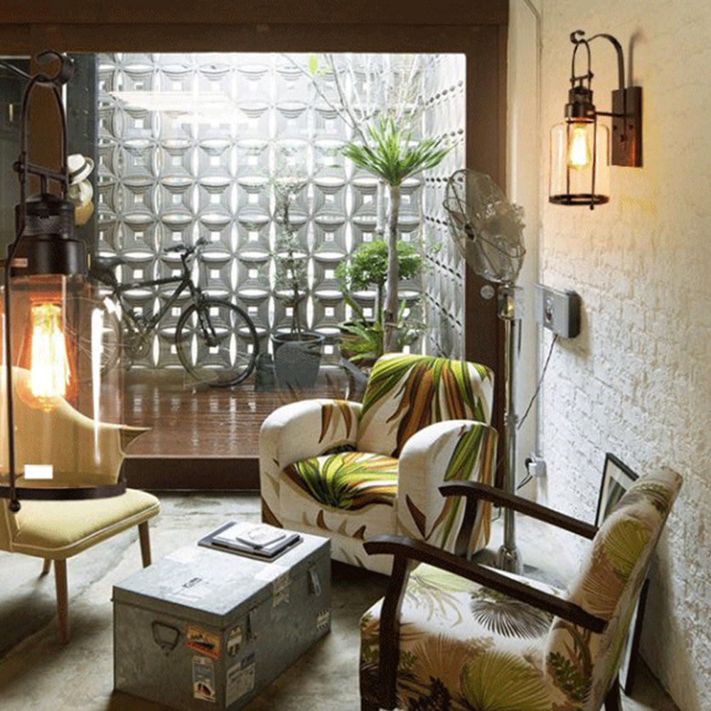 Silva Vintange Rustico Matel/Cristal LED Aplique de Pared Interior Negro/Rusty