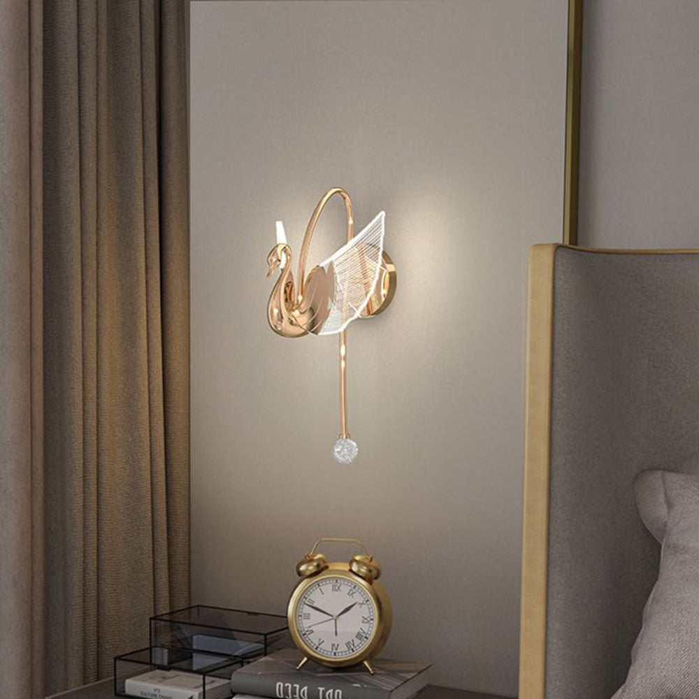 Arisha Decorativo Cisne Metal/Acrílico Aplique de Pared Oro Rosa/Dorado