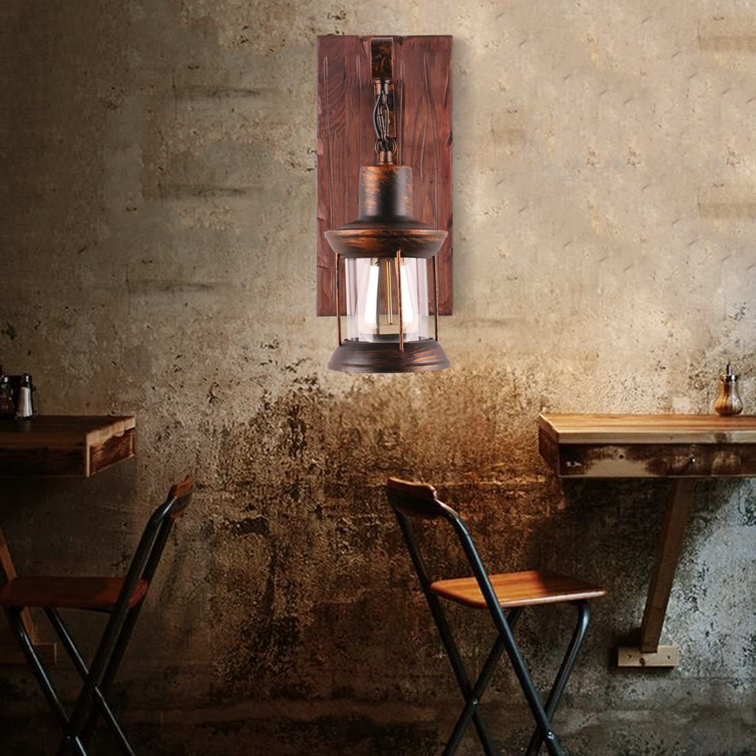 Silva Industrial Rustico Lantern Metal/Madera Aplique de Pared Negra/Bronce