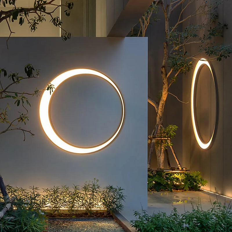 Elif Moderno Redondo Metal LED Aplique de Pared Exterior Negro