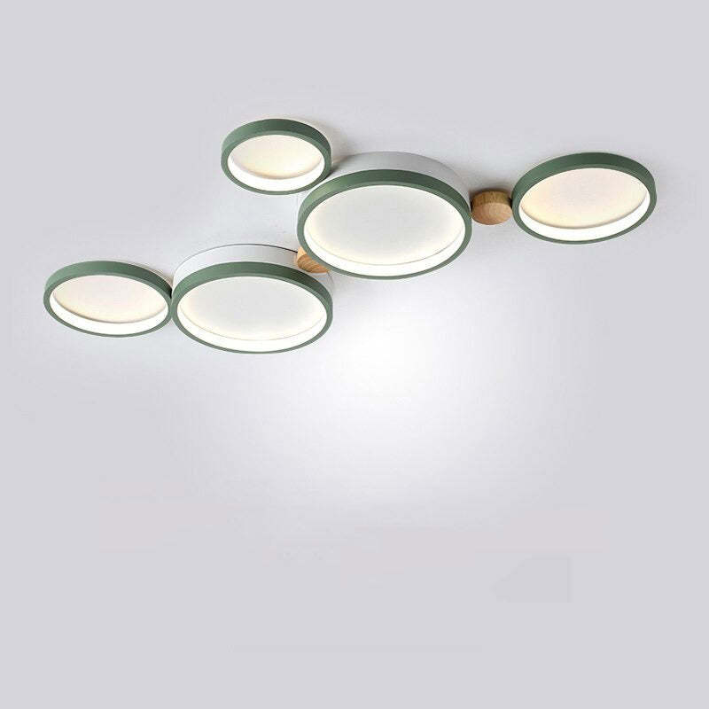 Muto Moderna Nórdica Redonda Metal/Madera Lámpara de Techo Verde/Blanca/Gris