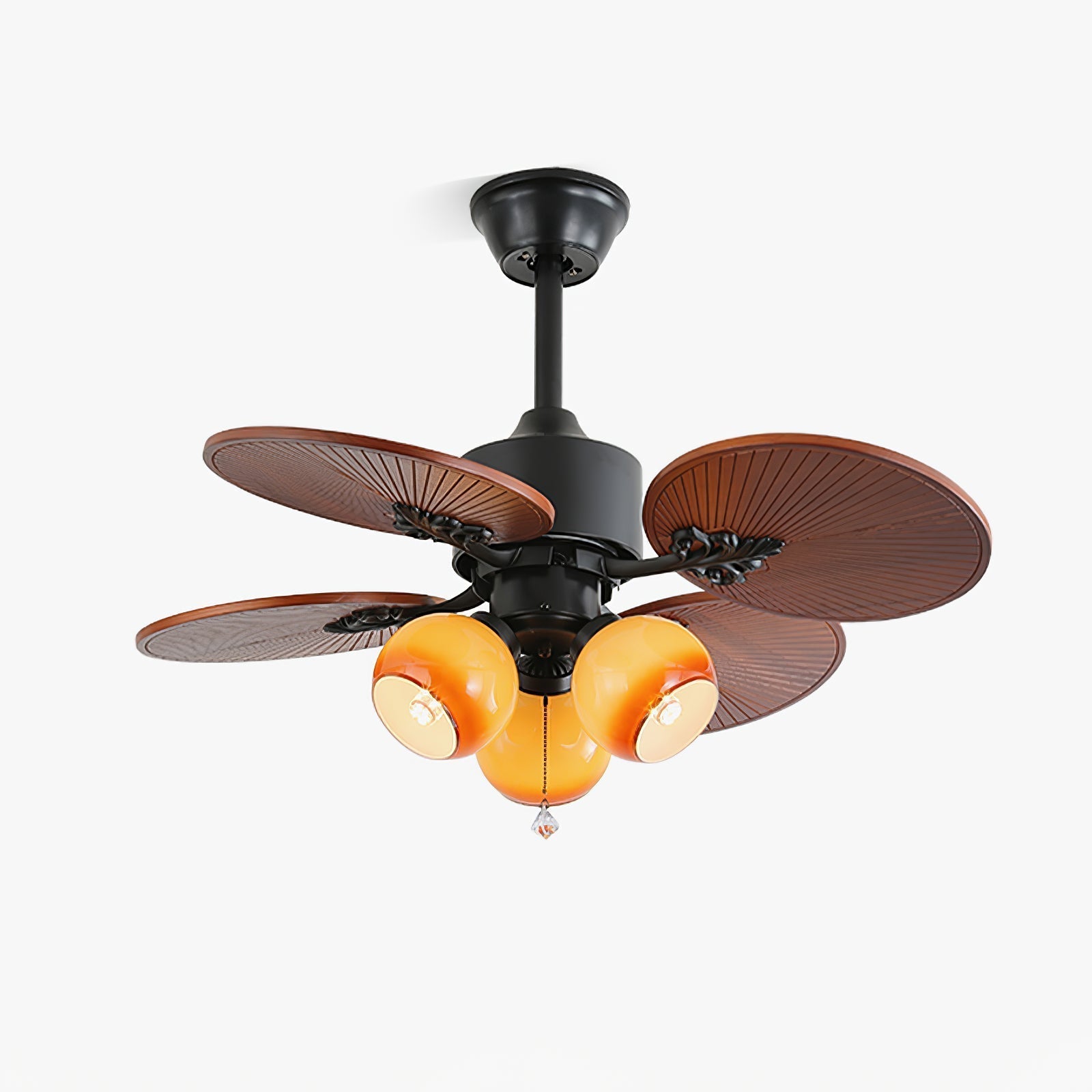 Ventilador con luz Solara (Modelo A, 91cm) en veta de madera de nogal.
