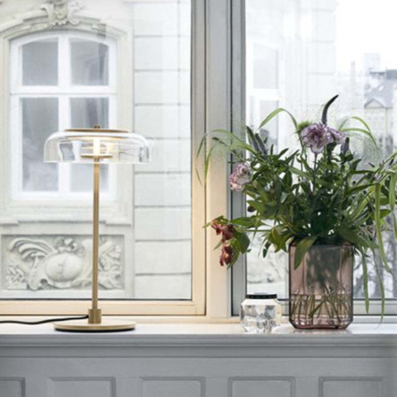 Arisha Moderna Diseño Vidrio/Metal Lámpara de Mesa Dorada/Madera