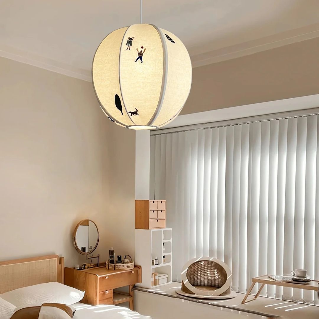 Ritta Diseño Globo Metal Tela LED Lámpara Colgante Estudio