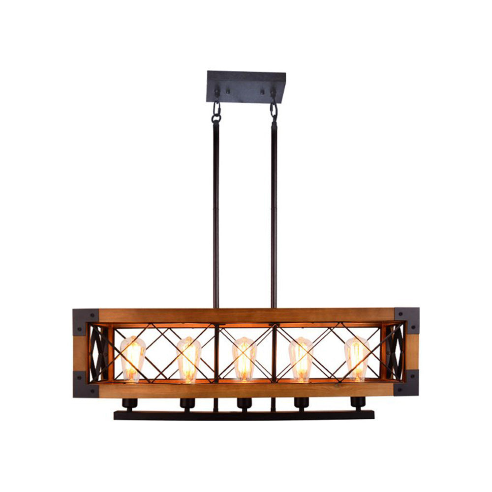 Silva Industrial Vintage Cuadrada Metal/Madera Lámpara Colgante Negra