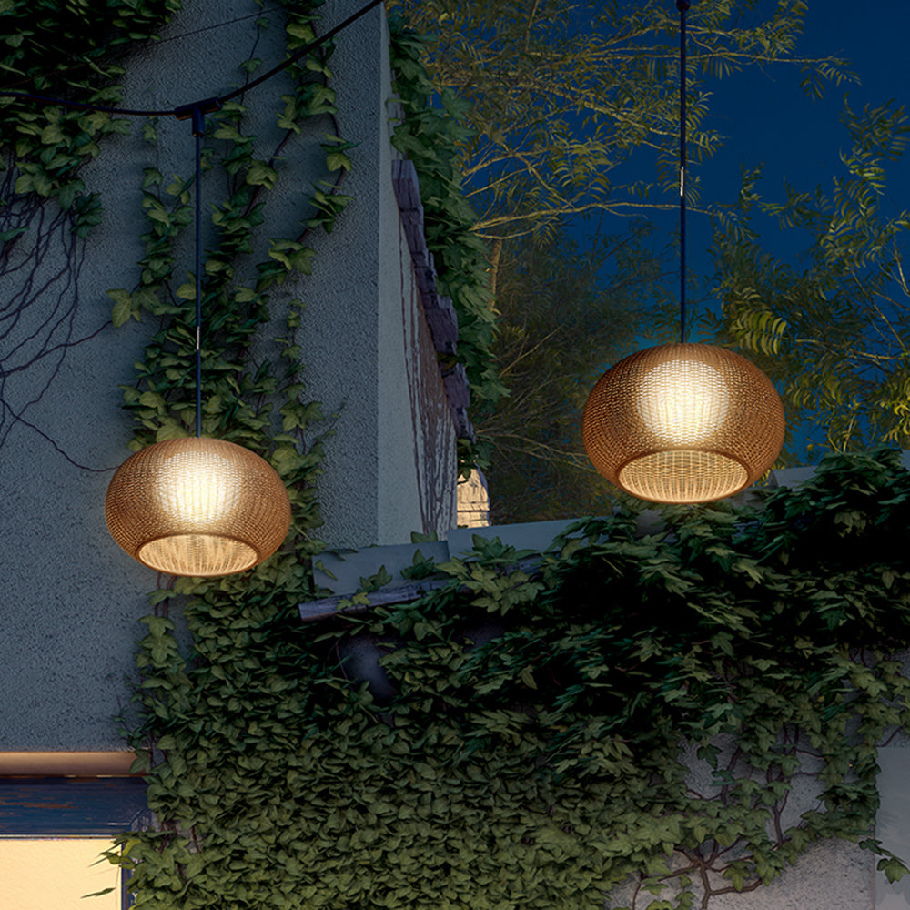 Ray Retro Lámpara Colgante Exterior Dorado Bambú Jardín