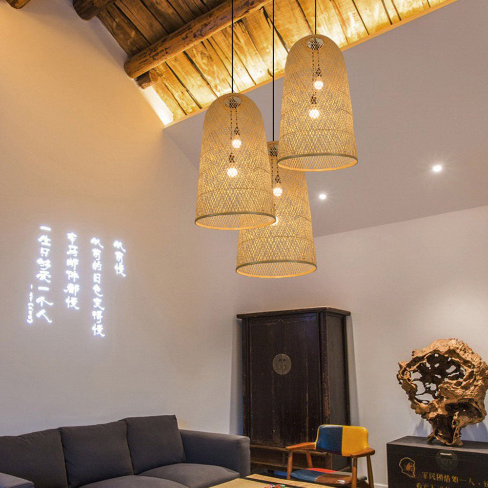 Ritta Diseño Minimalista Tambor Ratán Lámpara Colgante Marrón