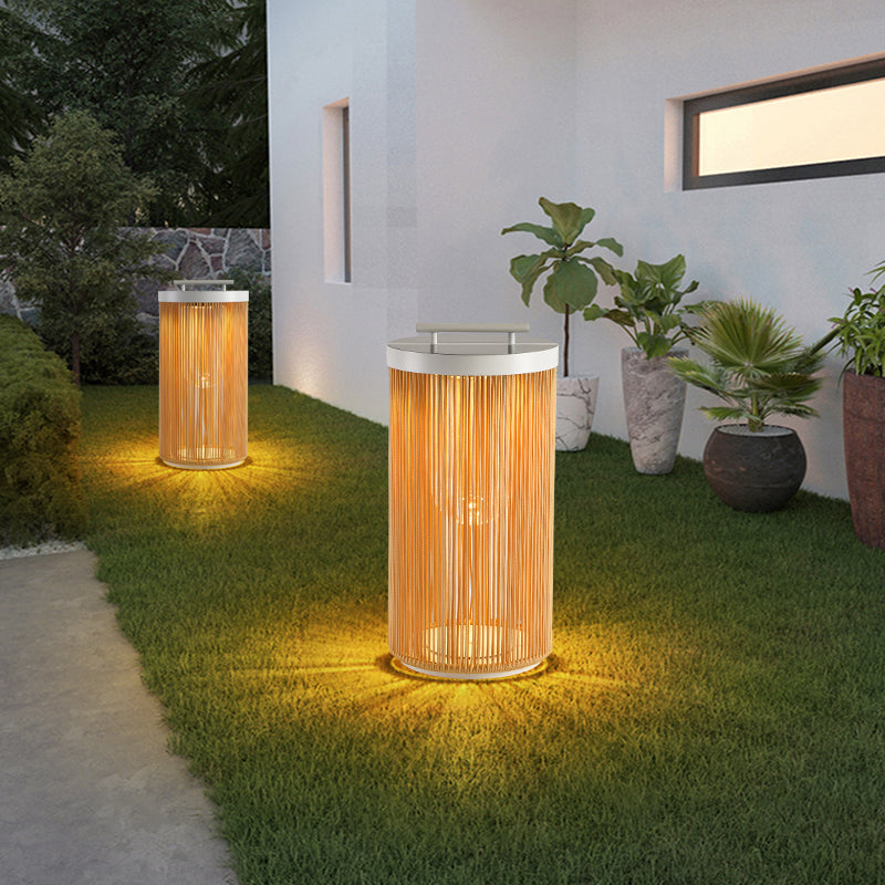 Ray Vintage Lámpara de Pie Exterior Metal Ratán Patio Jardín