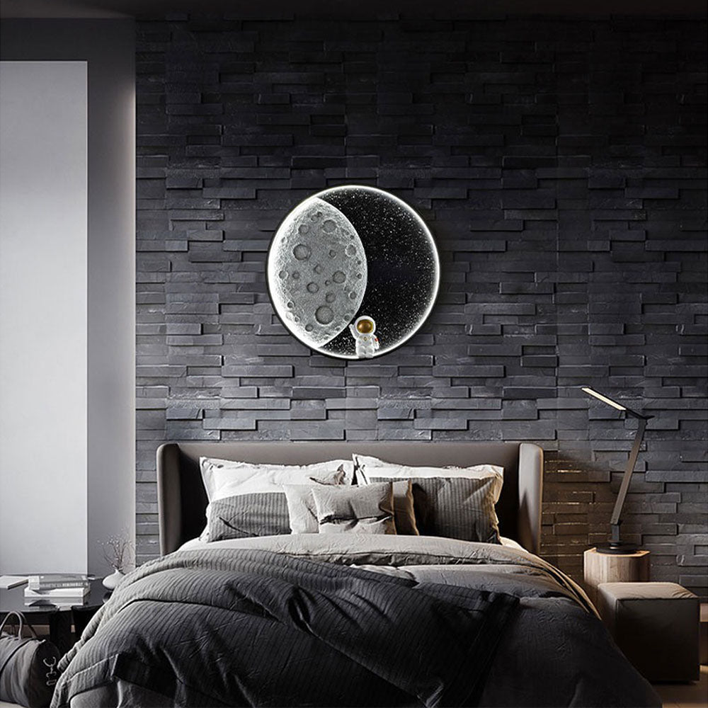 Aria Astronaut Round Moon Lámpara de Pared Negra Metal