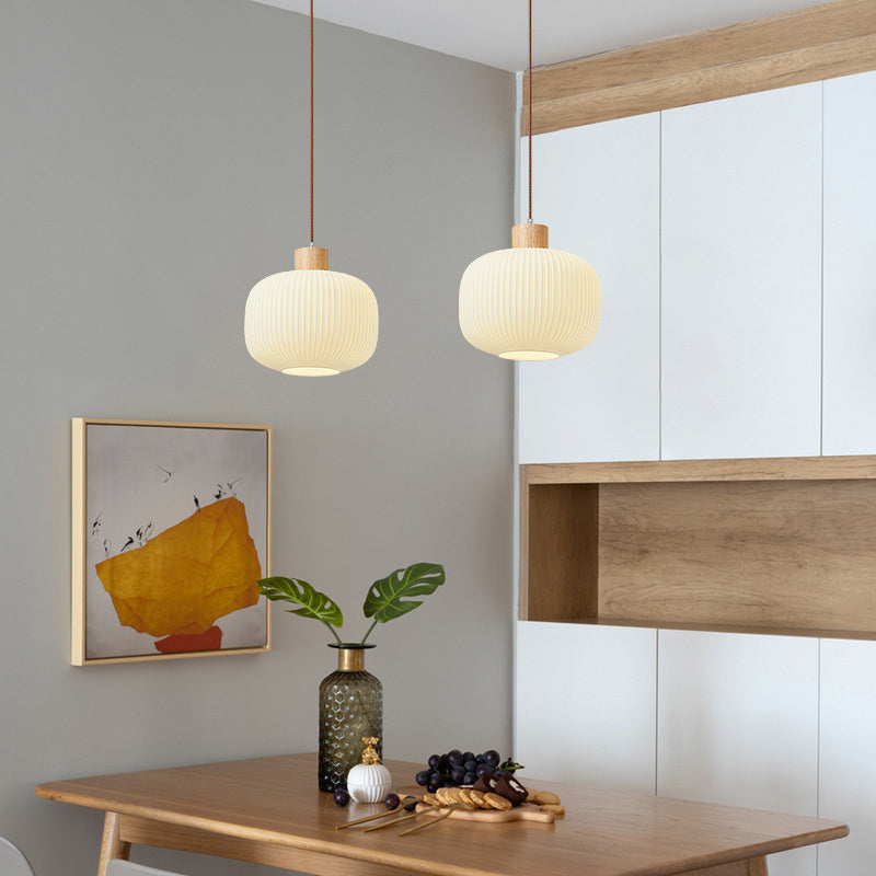 Muto Moderna Madera/Vidrio Lámpara Colgante Blanca