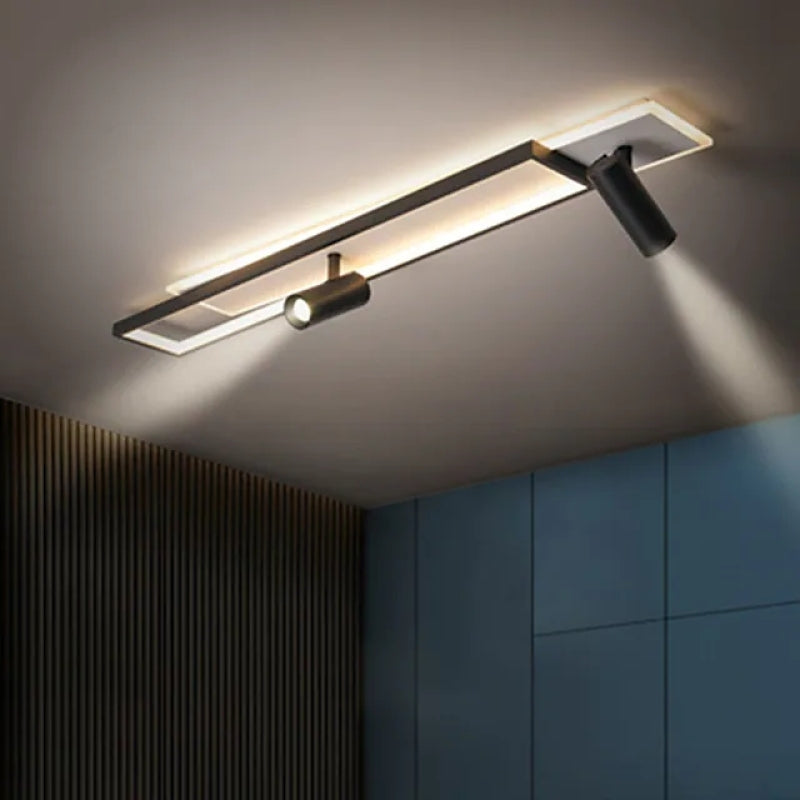 Modern Minimalista Rectangular Metal/Acrílico Lámpara de Techo Negra
