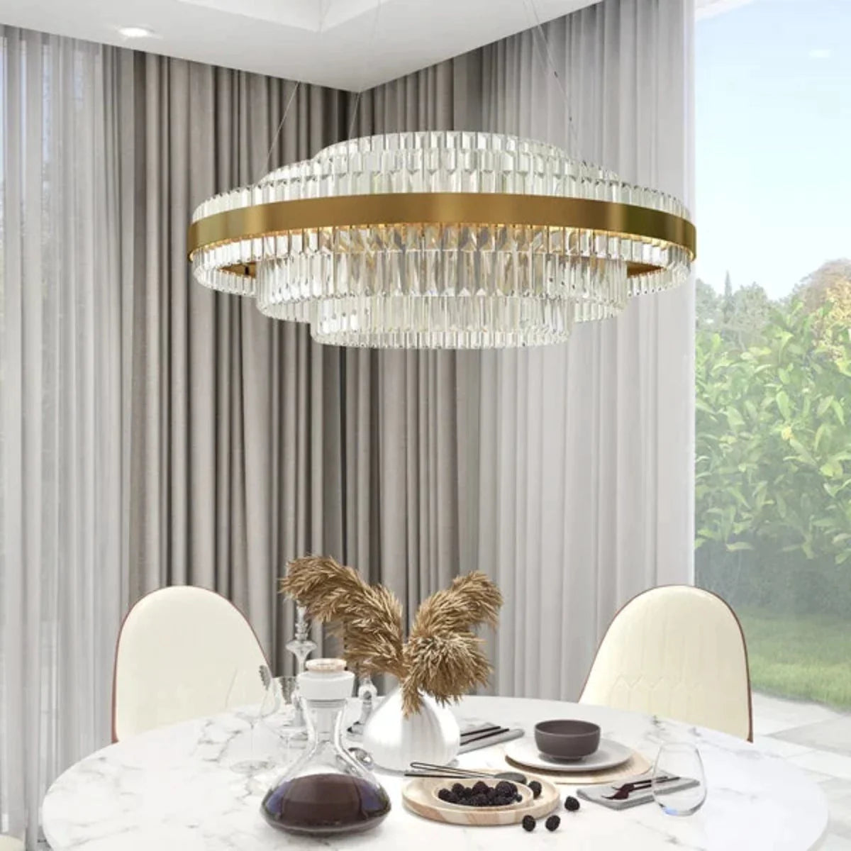 Kristy Moderno Tiered Crystal LED Lámparas de Araña in Latón Salón