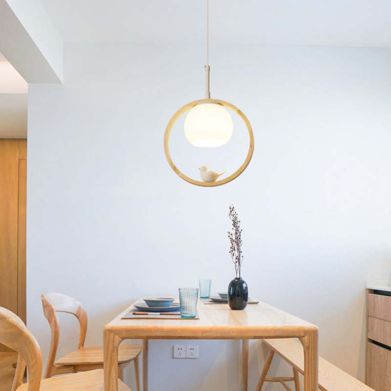 Nordic Diseño Pájaro Metal/Madera LED Lámpara Colgante Madera