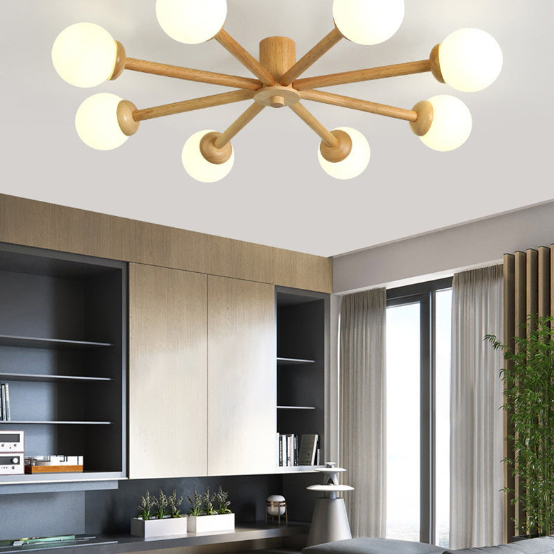 Muto Nórdica Bolas Vidrio LED Lámpara de Techo Madera