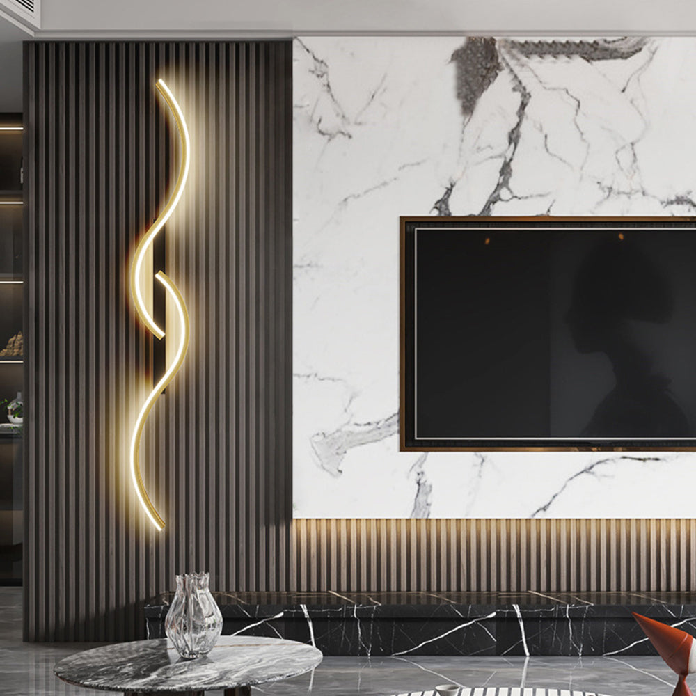Arisha Lámpara de Pared Moderna Linear Wave Dormitorio Negro/Oro Salón