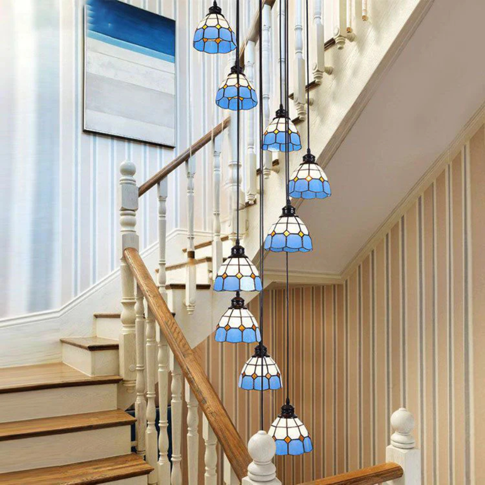Tiffany Retro LED Lámparas de araña Azul Naranja Metal Vidrio Salón