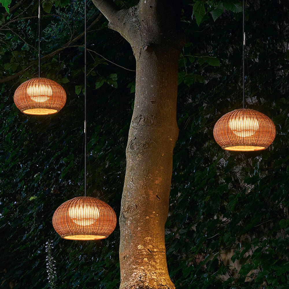 Ray Retro Lámpara Colgante Exterior Dorado Bambú Jardín