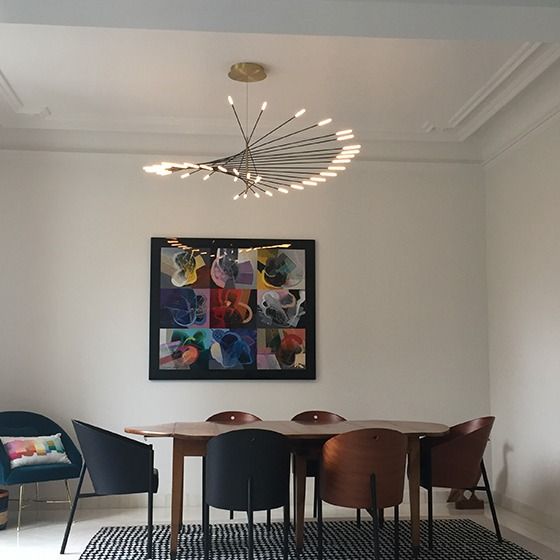 Arisha Moderna Geométrica Aluminio/Acero Lámparas Colgante Negra/Oro Salón