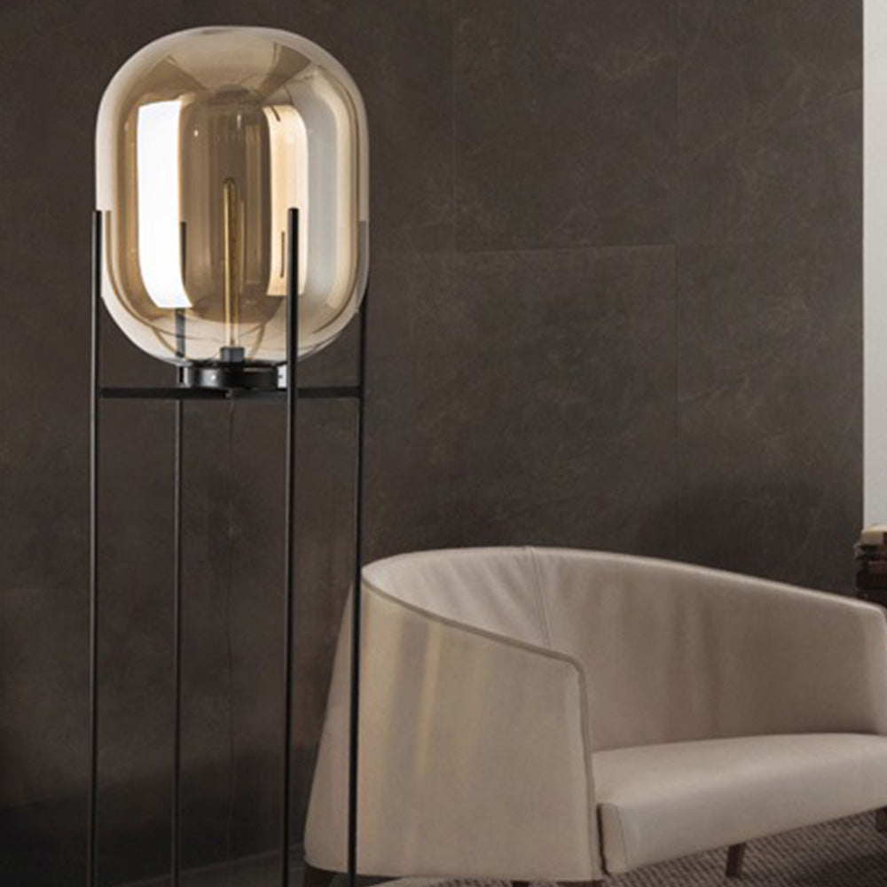 Mira Diseño Oval Vidrio/Metal Lámpara de Pie Negra