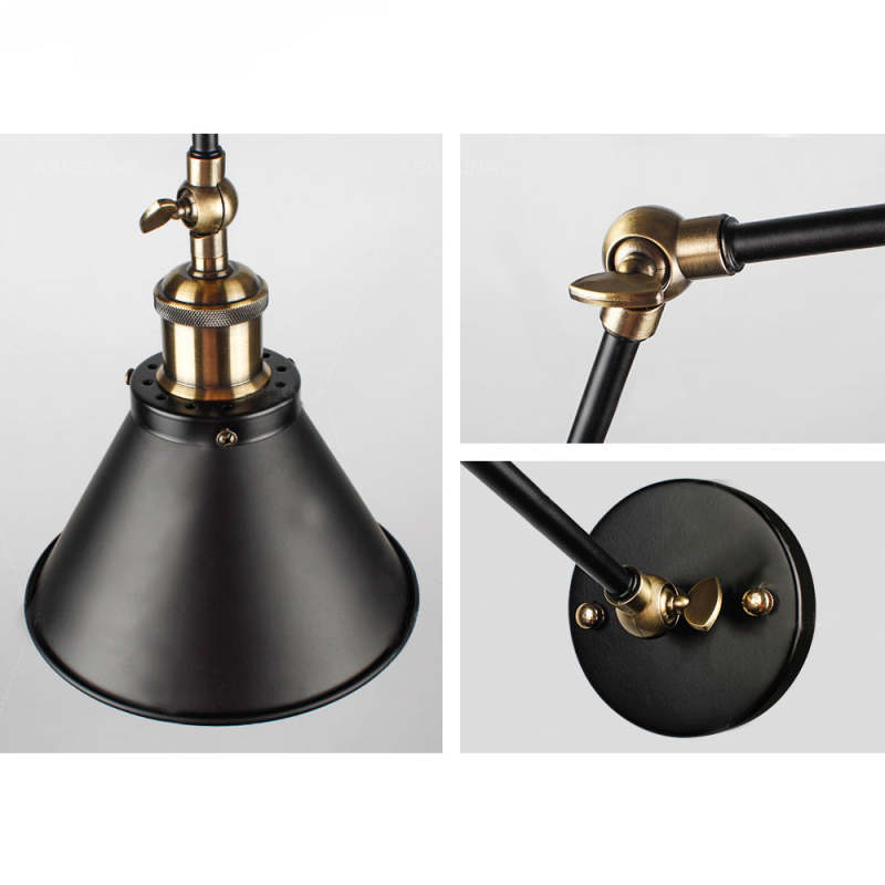 Epoch Vintage Industrial Ajustable Metal Aplique de Pared Negra