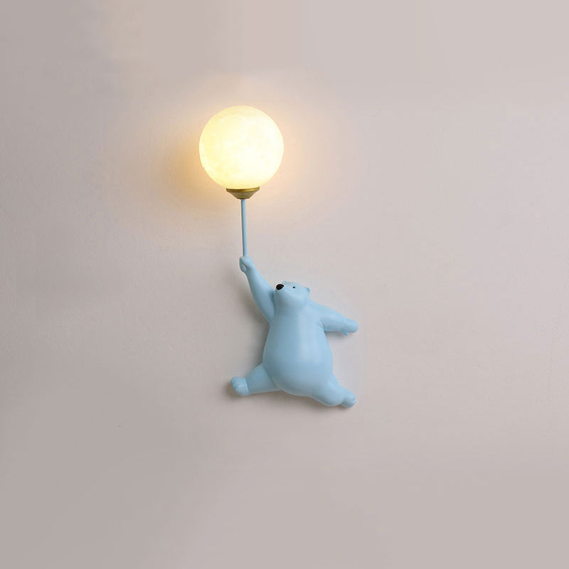 Aria Infantil Globo de Oso Acrílico/Resina Aplique de Pared Blanco/Azul/Rosa