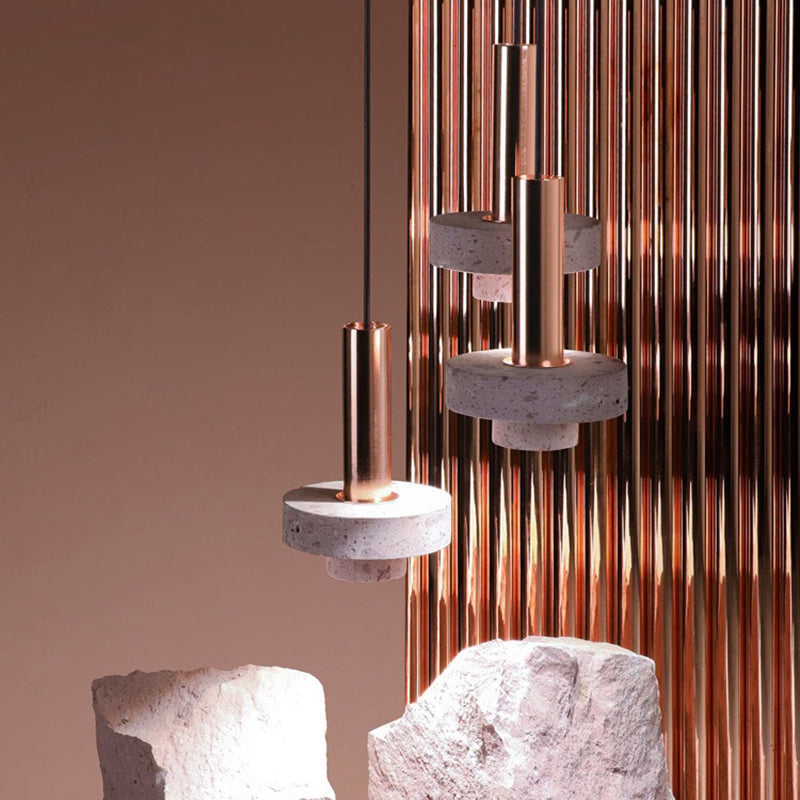 Arisha Moderna LED Redonda Metal/Piedra Lámpara Colgante Dorada