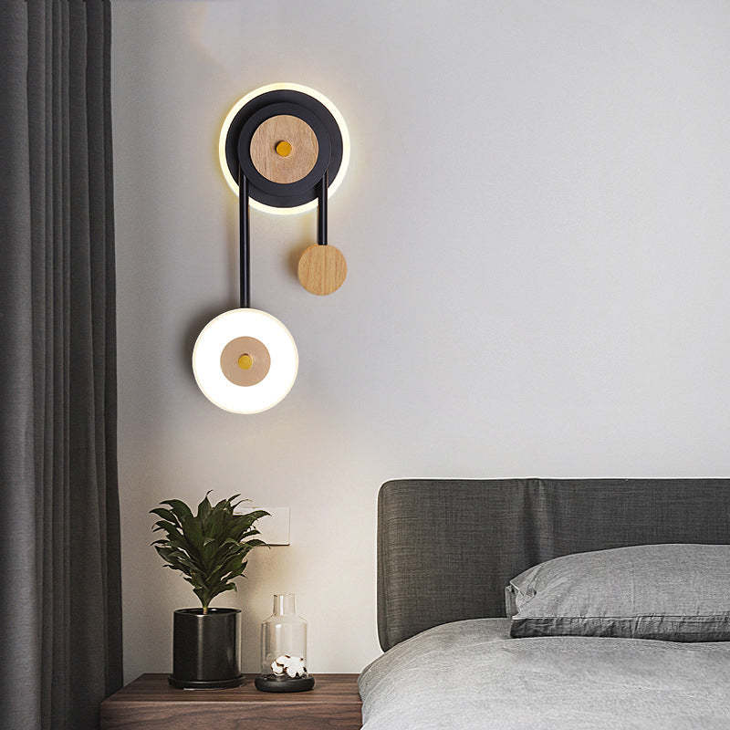 Nordic Moderno Redondo Madera Aplique de Pared Negro