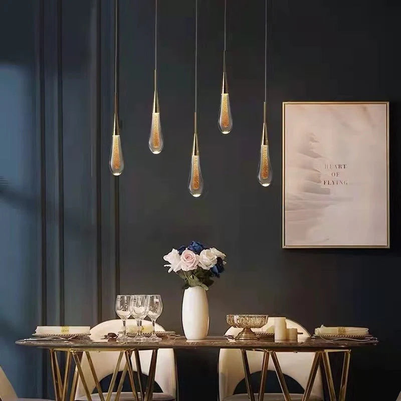 Kristy Moderna Lujo Decorativa Gota de Agua Cristal Lámpara Colgante Dorada