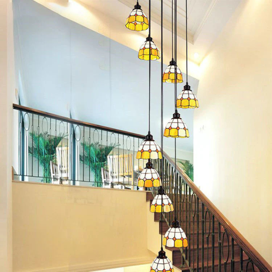 Tiffany Retro LED Lámparas de araña Azul Naranja Metal Vidrio Salón