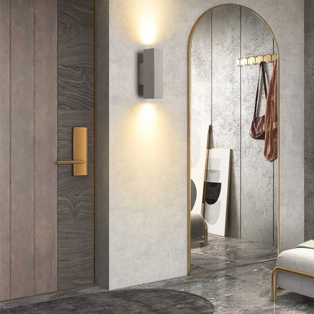 Ray Minimalista Rectangular Cemento Aplique de Pared Exterior Blanco