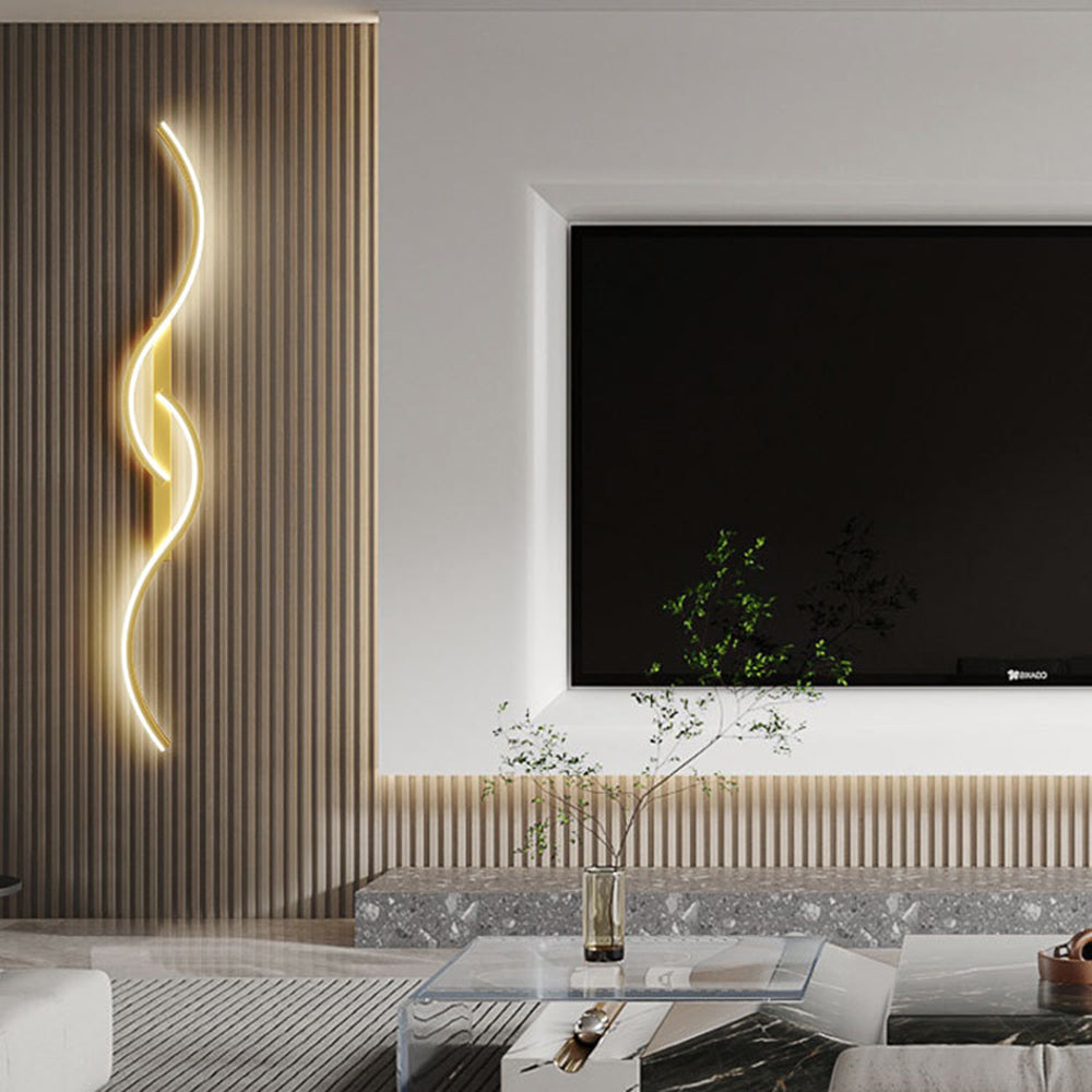 Arisha Lámpara de Pared Moderna Linear Wave Dormitorio Negro/Oro Salón