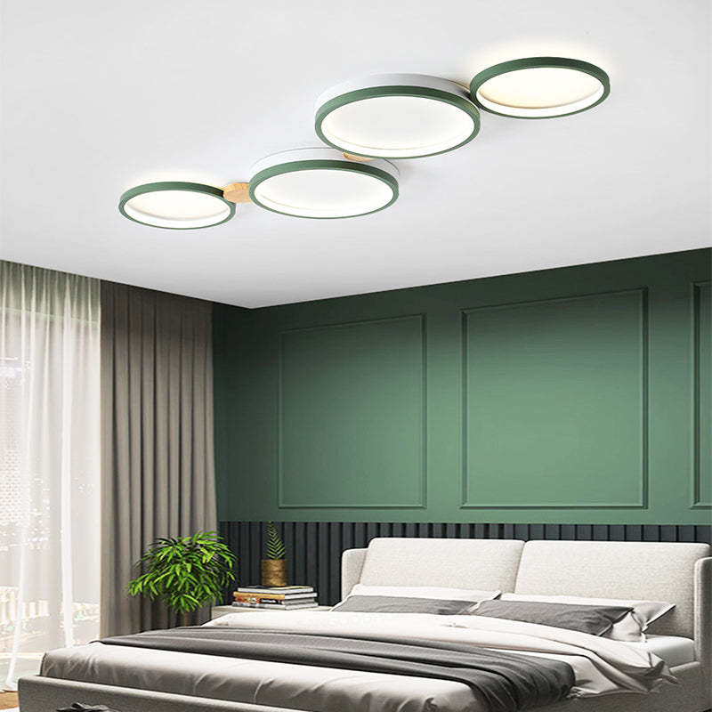 Muto Moderna Nórdica Redonda Metal/Madera Lámpara de Techo Verde/Blanca/Gris
