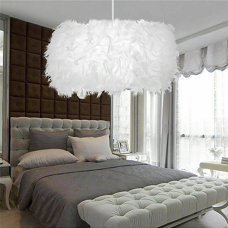 Arisha Moderna Diseño Lámpara de Araña Metal/Pluma Redonda, Blanco