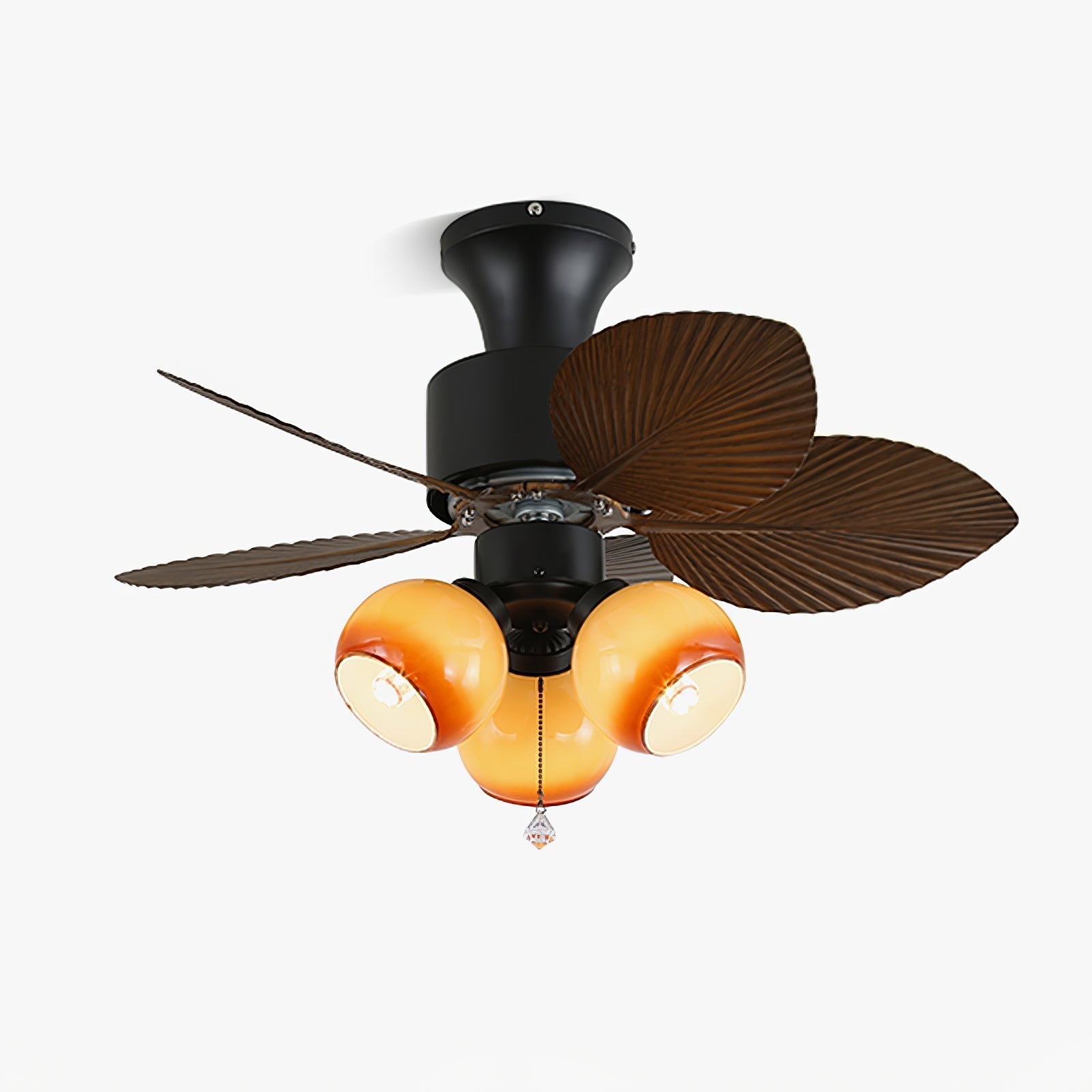 Ventilador de Techo Liora Tropical con Luz de Cristal, acabado Nogal.